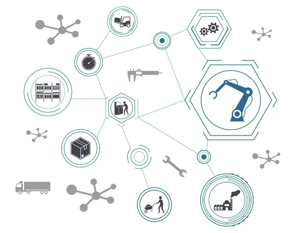 Concept Van Robotindustrie Met Aangesloten Iconen — Stockfoto