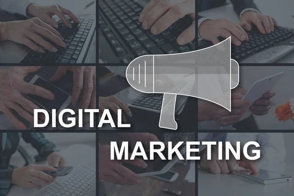 Digitale Marketing Concept Geïllustreerd Door Afbeeldingen Achtergrond — Stockfoto