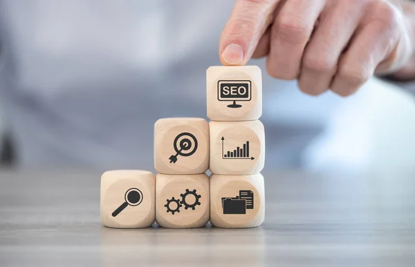 Concept Seo Icons Wooden Cubes — Stock Photo, Image