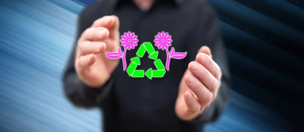 Conceito Reciclagem Entre Mãos Homem Fundo — Fotografia de Stock