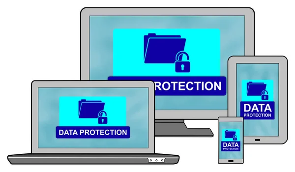 Έννοια Προστασίας Δεδομένων Που Εμφανίζεται Διάφορες Συσκευές Τεχνολογίας Πληροφοριών — Φωτογραφία Αρχείου