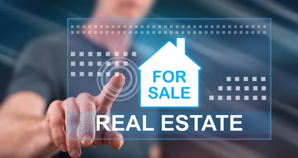 Man Touching Real Estate Concept Touch Screen His Finger — Stock Photo, Image