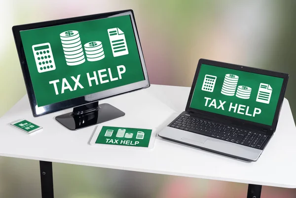 Tax help concept shown on different information technology devices
