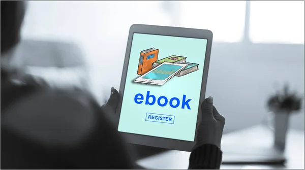 Tablet screen displaying an e-book concept
