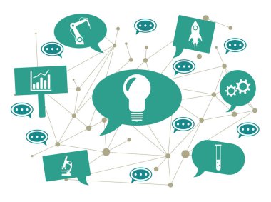 Konuşma baloncukları üzerindeki simgelerle yenilik kavramı