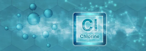 Simbolul Element Chimic Clor Moleculă Rețea Fundal Albastru — Fotografie, imagine de stoc