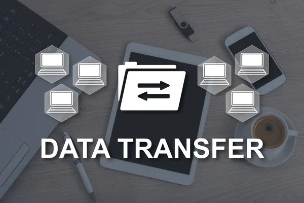 Data transfer concept illustrated by a picture on background