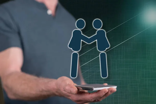 Geschäftspartner Konzept Über Einem Smartphone Das Ein Mann Hintergrund Hält — Stockfoto