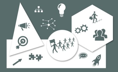 Geometrik şekiller arka planında simgeleri olan liderlik kavramı