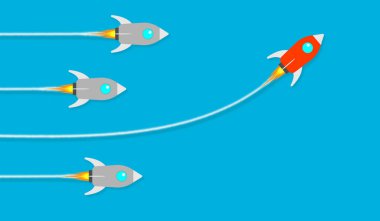 Kırmızı roket diğerlerinden farklı bir yöne gidiyor. Farklı düşünme ve bozulma kavramı