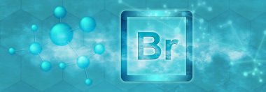 Br symbol. Brominechemical element with molecule and network on blue background clipart