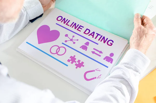 Man holding a file with online dating concept