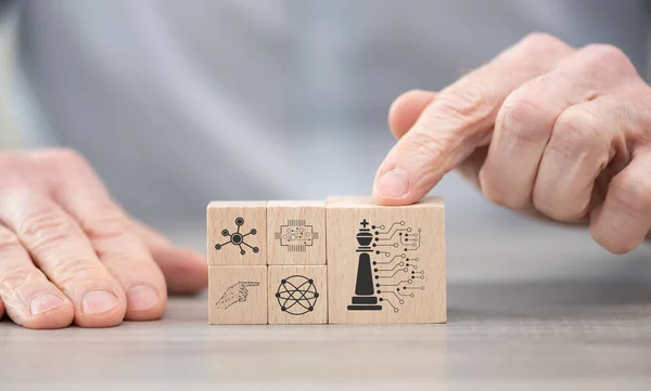 Wooden blocks with symbol of digital strategy concept