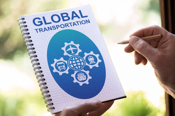 Ручне Малювання Концепції Глобального Транспорту Блокноті — стокове фото