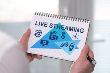 Canlı yayın kavramına sahip bir not defteri.