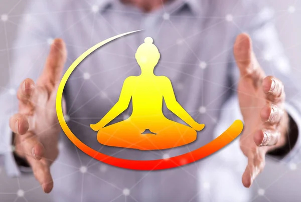 Meditatie Concept Tussen Handen Van Een Man Achtergrond — Stockfoto