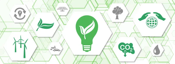 Koncept Zelené Energie Ikonami Šestiúhelnících — Stock fotografie