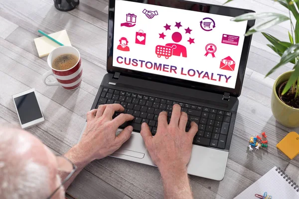 Customer Loyalty Concept Shown Laptop Used Man — Stock Photo, Image