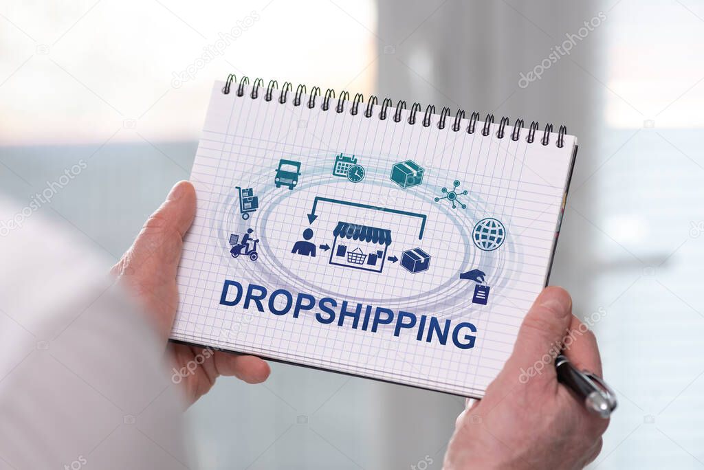 Hand holding a notepad with dropshipping concept