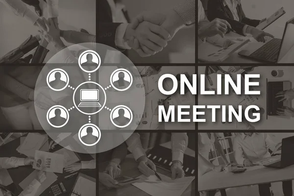 Online Meeting Concept Εικονογραφημένο Από Εικόνες Στο Φόντο — Φωτογραφία Αρχείου