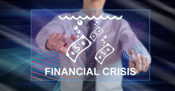 Mann Berührt Mit Den Fingern Ein Konzept Zur Finanzkrise Auf — Stockfoto