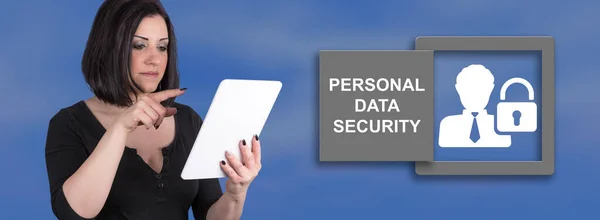 Woman Using Digital Tablet Personal Data Security Concept Background — Φωτογραφία Αρχείου
