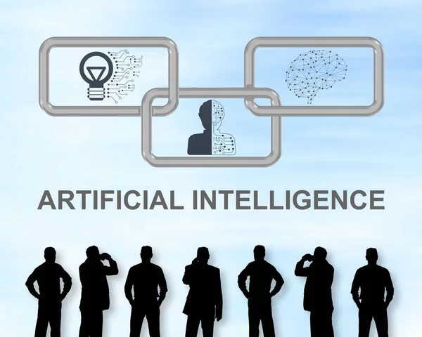 Silhouettes Men Looking Artificial Intelligence Concept — Stock Photo, Image