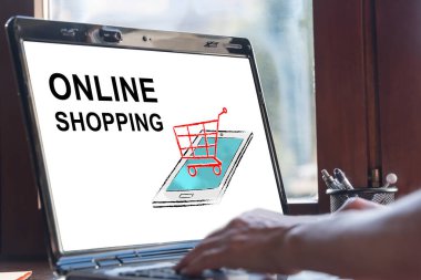 Çevrimiçi alışveriş kavramını gösteren dizüstü bilgisayar