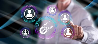 Adam dokunmatik ekranda işe alım konseptine parmağıyla dokunuyor.