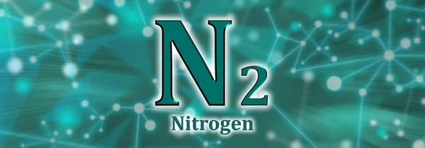 N2符号 绿色网络背景下的氮分子 — 图库照片