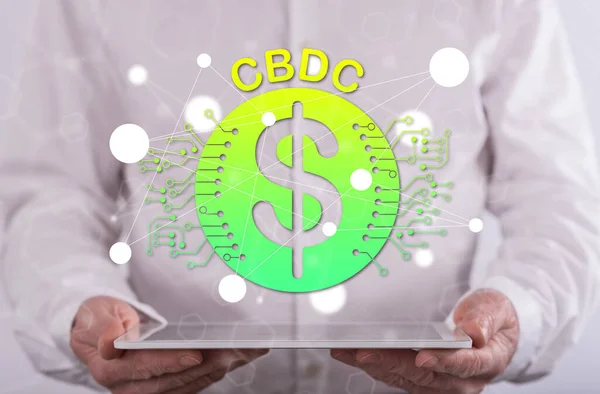 Cbdc Concept Tablet Held Man Background — Stock Photo, Image