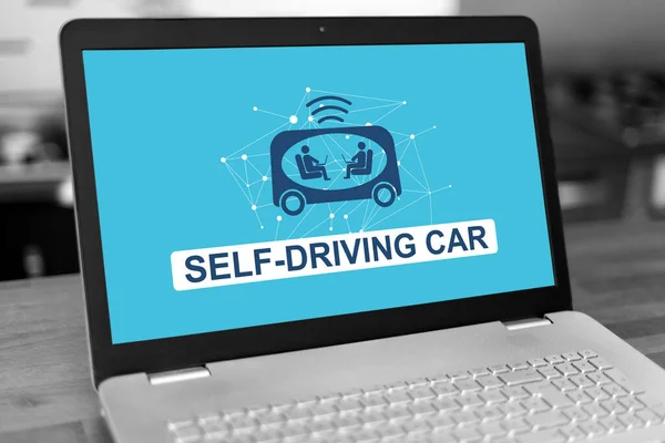 Laptop Screen Self Driving Car Concept — Stock Photo, Image