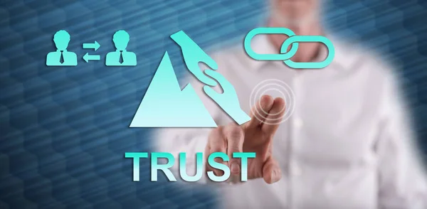 Man Touching Trust Concept Touch Screen His Finger — Stock Photo, Image