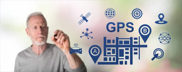 Gps Concept Getekend Door Een Man — Stockfoto