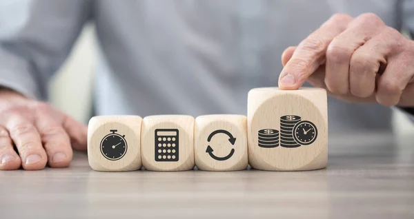 Bloques Madera Con Símbolo Del Tiempo Concepto Dinero —  Fotos de Stock