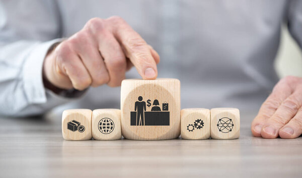 Wooden blocks with symbol of purchase concept