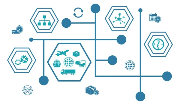接続されたアイコンを持つ輸送の概念 — ストック写真