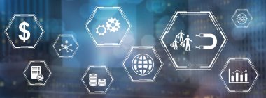 Bulanık karanlık arkaplanda simgeleri olan yatırımcıların cazibesi kavramı