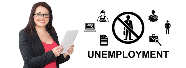 Woman Using Digital Tablet Unemployment Concept Background — Stock Photo, Image