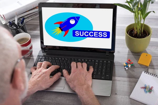 Success Concept Shown Laptop Used Man — Stock Photo, Image