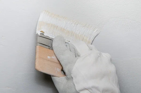 Hand painting a wall in gray — Stock Photo, Image