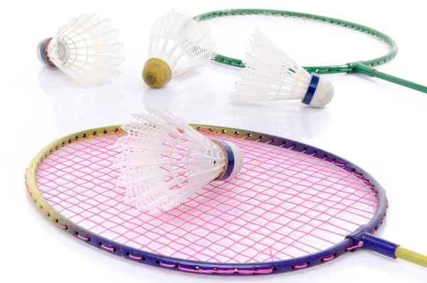 Badminton rackets and shuttlecocks — Stock Photo, Image