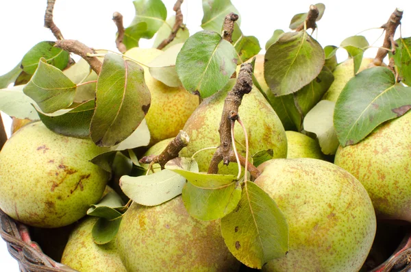 Peren met bladeren in een mand — Stockfoto