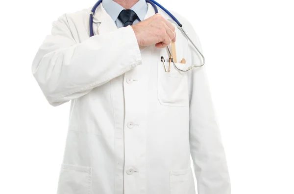 Doctor taking a medical mouth spatula out of his pocket — Stock Photo, Image