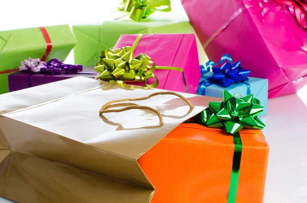 Gift boxes and gift bag — Stock Photo, Image