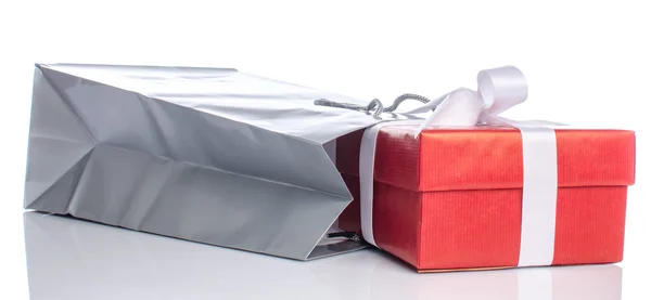 Gift with paper shopping bag — Stock Photo, Image