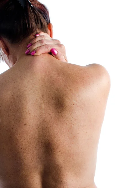颈部疼痛的女人 — 图库照片