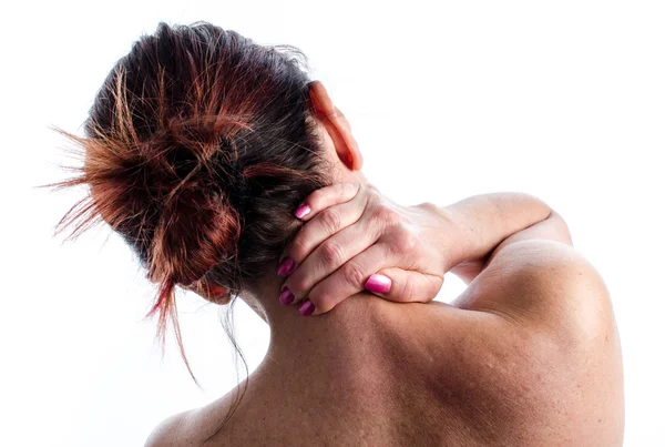 Жінка з болем в шиї — стокове фото