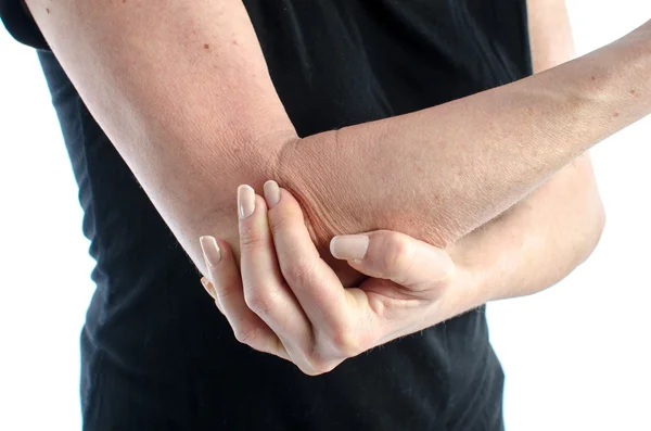 Mujer con dolor de codo Imagen De Stock