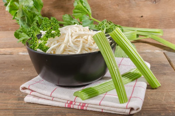 Bowl of grated celery — Stock Photo, Image